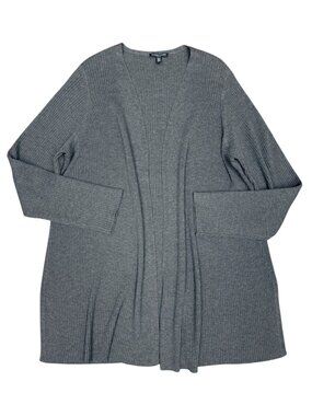 EILEEN FISHER Women's EUC Wool Ribbed Knit Open-Front Cardigan Gray | Size 1X